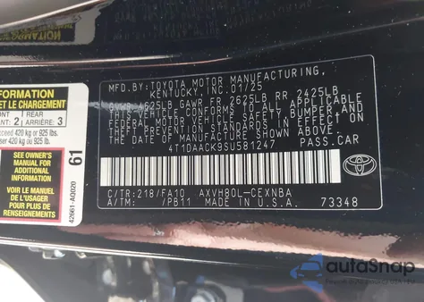 2025 Toyota Camry Le from USA, damaged, VIN 4T1DAACK9SU581247